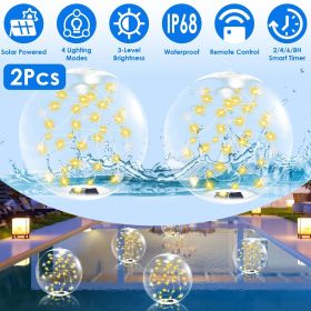 2 Pack Outdoor Solar Pool Lights, LED Light Up Balls with Remote, 3200K Warm Glow, 3 Lighting Modes & 4-Level Brightness& Auto On at Dusk