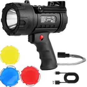 Rechargeable Spotlight Flashlight, 200,000 Lumens, IP67 Waterproof Handheld LED Spot Light
