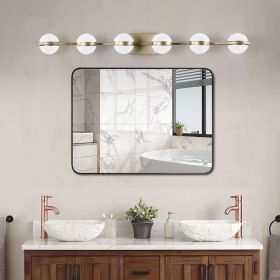43" Gold Minimalist LED Bathroom Vanity Light with Crystal Sand Acrylic Shades, 6-Light Wall Mounted Decorative Lighting Fixture