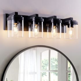 4 Light Bathroom Vanity Light, Matte Black Bathroom Light Fixtures with Clear Glass Shade