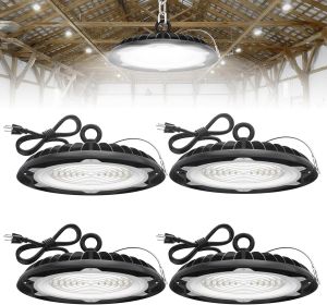 High Bay LED Lights: 4-Pack 200W UFO LED Light with Plug & Play Plug - 5000K IP65 Waterproof Shatterproof Lighting Fixture