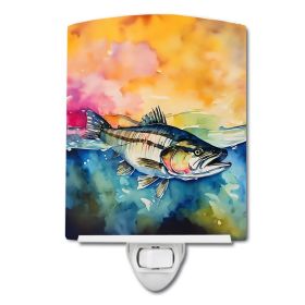 NEW Striped Bass Ceramic Night Light Compact, UL-Certified, Ideal for Bedroom, Bathroom, Nursery, Hallway, Kitchen, 6x4x3, Multicolor
