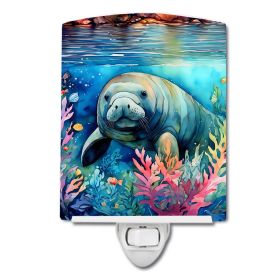 NEW Manatee Ceramic Night Light Compact, UL-Certified, Ideal for Bedroom, Bathroom, Nursery, Hallway, Kitchen, 6x4x3, Multicolor