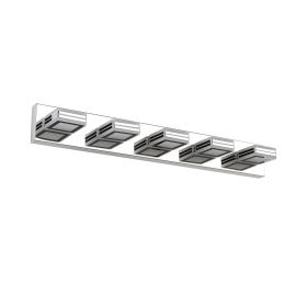 32" Modern Chrome 5-Light LED Vanity Light, Square Acrylic Lampshades Wall Mount Fixture for Bathroom, Mirror Lighting