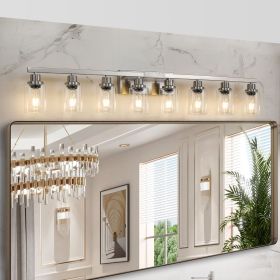 51" Modern 8-Light Bathroom Vanity Light Fixture - Brushed Nickel Finish with Clear Glass Shades, Perfect for Bathroom, Vanity