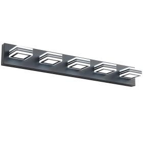 32" Modern Black 5-Light LED Vanity Light, Square Acrylic Lampshades Wall Mount Fixture for Bathroom, Mirror Lighting