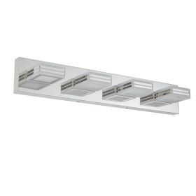 26" Modern Chrome 4-Light LED Vanity Light, Square Acrylic Lampshades Wall Mount Fixture for Bathroom, Mirror Lighting (Main Material: Iron, Main Color: Chrome)