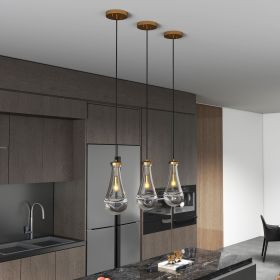 Modern Raindrop Pendant Lights, Pendant Lights for Kitchen Island, Brass Rod Dining Room Light Fixture, Clear Solid Raindrop Chandelier (Color: Gold, Material: Iron)