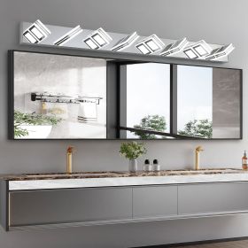 52" Modern Chrome 8-Light LED Vanity Light, Square Acrylic Lampshades Wall Mount Fixture for Bathroom, Mirror Lighting (Color: Chrome, Material: Iron)