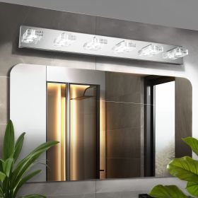 38" Modern Chrome 6-Light LED Vanity Light, Square Acrylic Lampshades Wall Mount Fixture for Bathroom, Mirror Lighting (Color: Chrome, Material: Iron)