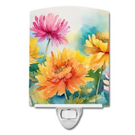 NEW Chrysanthemums in Watercolor Ceramic Night Light Compact, UL-Certified, Ideal for Bedroom, Bathroom, Nursery, Hallway, Kitchen, 6x4x3, Multic (Default: Default)