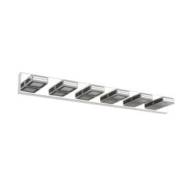 39" Modern Chrome 6-Light LED Vanity Light, Square Acrylic Lampshades Wall Mount Fixture for Bathroom, Mirror Lighting (Color: Chrome, Material: Iron)
