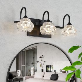 17" Retro 3-Light Bathroom Vanity Light Fixture - Black Finish with Crystal Glass Shades, Wall Mounted Lighting for Bathroom, Powder Room (Color: Black, Material: Iron)