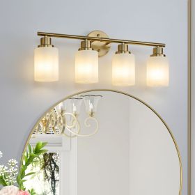 24" Modern 4-Light Vanity Wall Sconce, Golden Finish with Frosted Glass Shades for Bathroom or Hallway Lighting (No Bulbs) (Color: Coppery, Material: Iron)